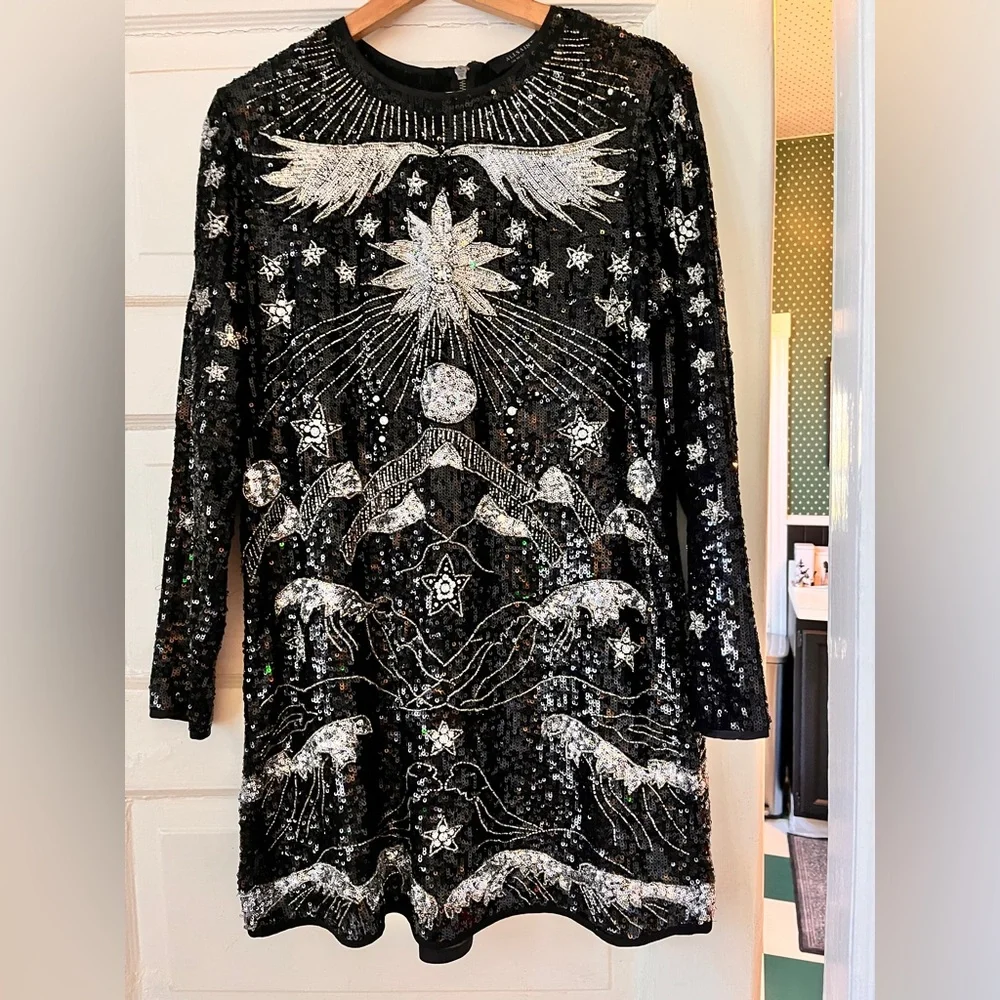 All Saints Noushka black and silver sequins mini dress size 6 - Picture 3 of 11